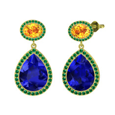 Lupine Küpe - Lab safir, sitrin ve yeşil kuvars 14 ayar altın küpe #1uloinn