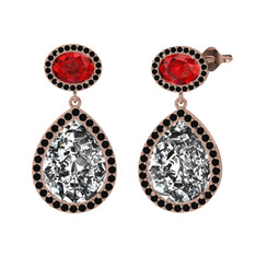 Lupine Küpe - Beyaz zirkon, garnet ve siyah zirkon 14 ayar rose altın küpe #1umoney