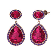 Lupine Küpe - Rodolit garnet ve ametist 18 ayar rose altın küpe #1v1a7bs