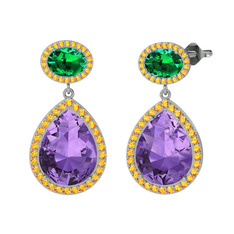 Lupine Küpe - Ametist, yeşil kuvars ve sitrin 8 ayar beyaz altın küpe #1vb4tax