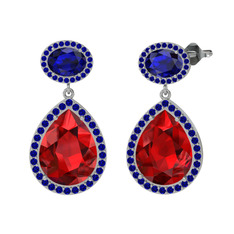 Garnet ve lab safir 18 ayar beyaz altın küpe