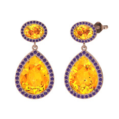 Sitrin ve ametist 18 ayar rose altın küpe