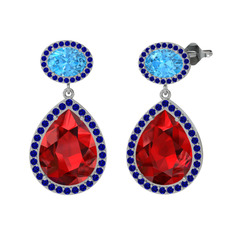 Lupine Küpe - Garnet, akuamarin ve lab safir 18 ayar beyaz altın küpe #1w3unad