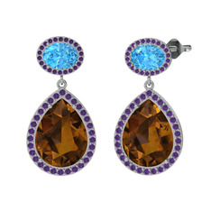 Lupine Küpe - Dumanlı kuvars, akuamarin ve ametist 18 ayar beyaz altın küpe #1wphial