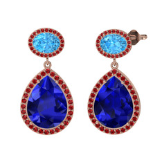 Lab safir, akuamarin ve garnet 8 ayar rose altın küpe