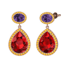 Lupine Küpe - Garnet, ametist ve sitrin 18 ayar rose altın küpe #1wyivnf