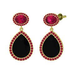 Lupine Küpe - Siyah zirkon ve rodolit garnet 18 ayar altın küpe #1x0khqa
