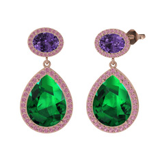 Lupine Küpe - Yeşil kuvars, ametist ve pembe kuvars 925 ayar rose altın kaplama gümüş küpe #1x9f8k5