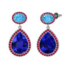 Lab safir, akuamarin ve rodolit garnet 14 ayar beyaz altın küpe