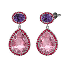 Lupine Küpe - Pembe kuvars, ametist ve rodolit garnet 8 ayar beyaz altın küpe #1ycqy90