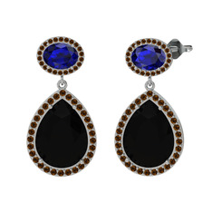 Lupine Küpe - Siyah zirkon, lab safir ve dumanlı kuvars 925 ayar gümüş küpe #1yo9qv6