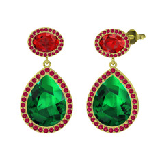 Yeşil kuvars, garnet ve rodolit garnet 8 ayar altın küpe