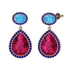 Rodolit garnet, akuamarin ve lab safir 925 ayar rose altın kaplama gümüş küpe