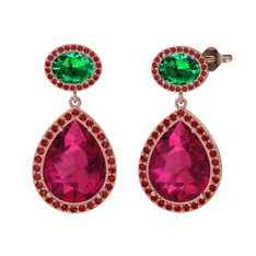 Rodolit garnet, yeşil kuvars ve garnet 14 ayar rose altın küpe