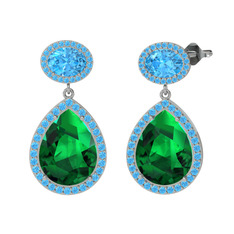 Yeşil kuvars ve akuamarin 925 ayar gümüş küpe