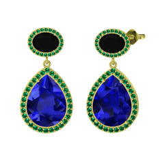 Lupine Küpe - Lab safir, siyah zirkon ve yeşil kuvars 925 ayar altın kaplama gümüş küpe #2ka46r