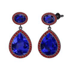 Lupine Küpe - Lab safir ve garnet 925 ayar siyah rodyum kaplama gümüş küpe #2q6i04