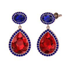 Garnet ve lab safir 8 ayar rose altın küpe