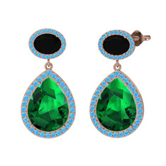 Lupine Küpe - Yeşil kuvars, siyah zirkon ve akuamarin 8 ayar rose altın küpe #332m1l