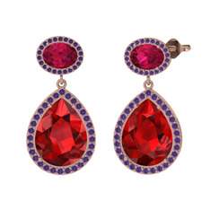 Lupine Küpe - Garnet, rodolit garnet ve ametist 18 ayar rose altın küpe #38a3f3