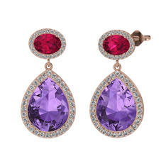 Lupine Küpe - Ametist, rodolit garnet ve beyaz zirkon 8 ayar rose altın küpe #3tuxov