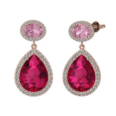 Lupine Küpe - Rodolit garnet, pembe kuvars ve beyaz zirkon 14 ayar rose altın küpe #4gan7n