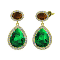 Lupine Küpe - Yeşil kuvars, dumanlı kuvars ve beyaz zirkon 925 ayar altın kaplama gümüş küpe #4ss6a6