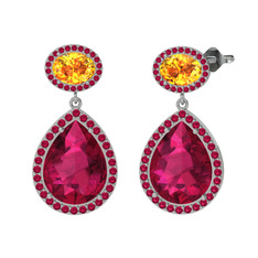 Lupine Küpe - Rodolit garnet ve sitrin 14 ayar beyaz altın küpe #545rnh