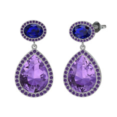 Lupine Küpe - Ametist ve lab safir 925 ayar gümüş küpe #5c7lio