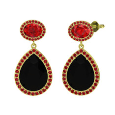 Siyah zirkon ve garnet 18 ayar altın küpe