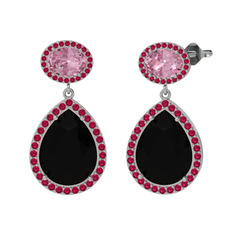 Lupine Küpe - Siyah zirkon, pembe kuvars ve rodolit garnet 14 ayar beyaz altın küpe #6e0yyb