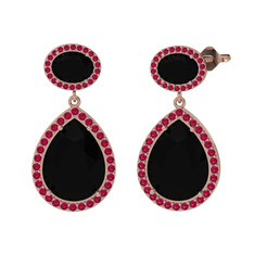 Siyah zirkon ve rodolit garnet 18 ayar rose altın küpe