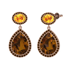 Lupine Küpe - Dumanlı kuvars ve sitrin 8 ayar rose altın küpe #7uw27g