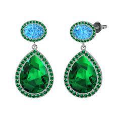 Lupine Küpe - Yeşil kuvars ve akuamarin 18 ayar beyaz altın küpe #87lb0