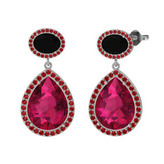 Rodolit garnet, siyah zirkon ve garnet 14 ayar beyaz altın küpe