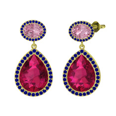Lupine Küpe - Rodolit garnet, pembe kuvars ve lab safir 8 ayar altın küpe #8azq8t