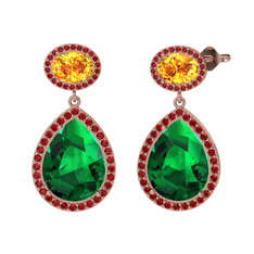 Lupine Küpe - Yeşil kuvars, sitrin ve garnet 14 ayar rose altın küpe #8u0ybl