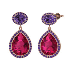 Lupine Küpe - Rodolit garnet ve ametist 8 ayar rose altın küpe #91jkmt