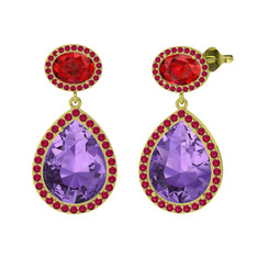 Lupine Küpe - Ametist, garnet ve rodolit garnet 8 ayar altın küpe #97t7eh