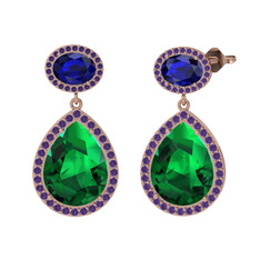 Lupine Küpe - Yeşil kuvars, lab safir ve ametist 8 ayar rose altın küpe #986ybn