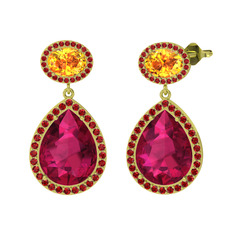 Lupine Küpe - Rodolit garnet, sitrin ve garnet 14 ayar altın küpe #9o6dr1
