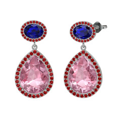 Pembe kuvars, lab safir ve garnet 14 ayar beyaz altın küpe