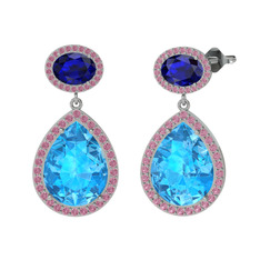 Lupine Küpe - Akuamarin, lab safir ve pembe kuvars 14 ayar beyaz altın küpe #9saidf