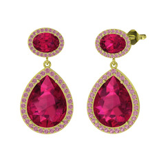 Lupine Küpe - Rodolit garnet ve pembe kuvars 18 ayar altın küpe #acwla6