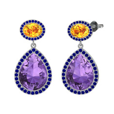 Lupine Küpe - Ametist, sitrin ve lab safir 14 ayar beyaz altın küpe #aicskq