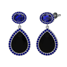 Lupine Küpe - Siyah zirkon ve lab safir 18 ayar beyaz altın küpe #apg621