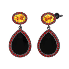 Lupine Küpe - Siyah zirkon, sitrin ve garnet 925 ayar siyah rodyum kaplama gümüş küpe #bkwfkr