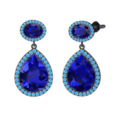 Lupine Küpe - Lab safir ve akuamarin 925 ayar siyah rodyum kaplama gümüş küpe #bzbz9y