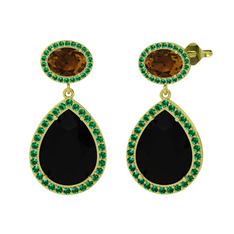 Lupine Küpe - Siyah zirkon, dumanlı kuvars ve yeşil kuvars 925 ayar altın kaplama gümüş küpe #c4bsox