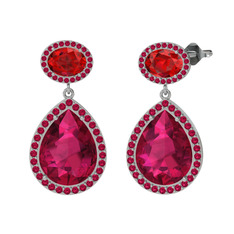 Rodolit garnet ve garnet 14 ayar beyaz altın küpe